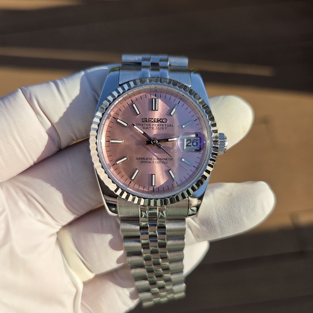 New Seiko Mod 39mm Automatic Watch Pink Dial